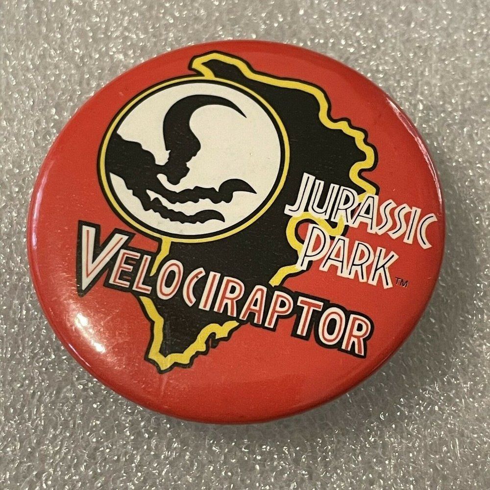 1993 Vintage Jurassic Velociraptor Dinosaurs Pin Back Pinback Button Badge